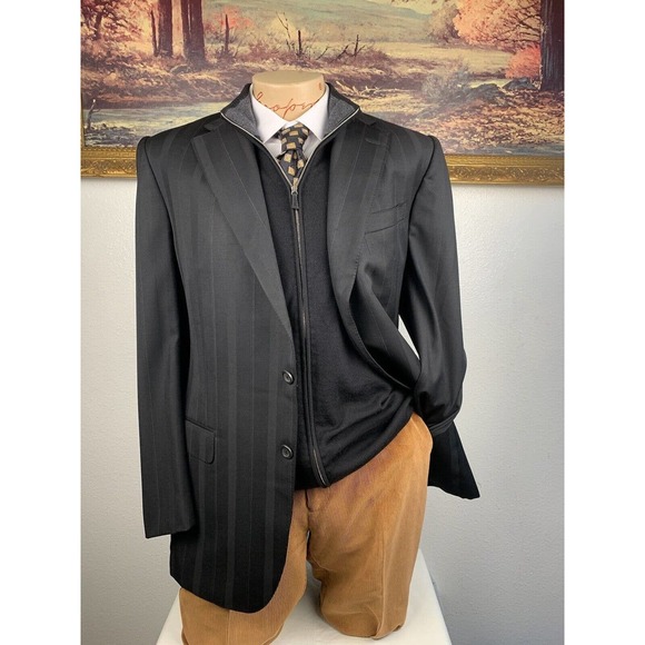 41L Gianni Versace Couture Black Striped Blazer Suit Jacket - Picture 2 of 13